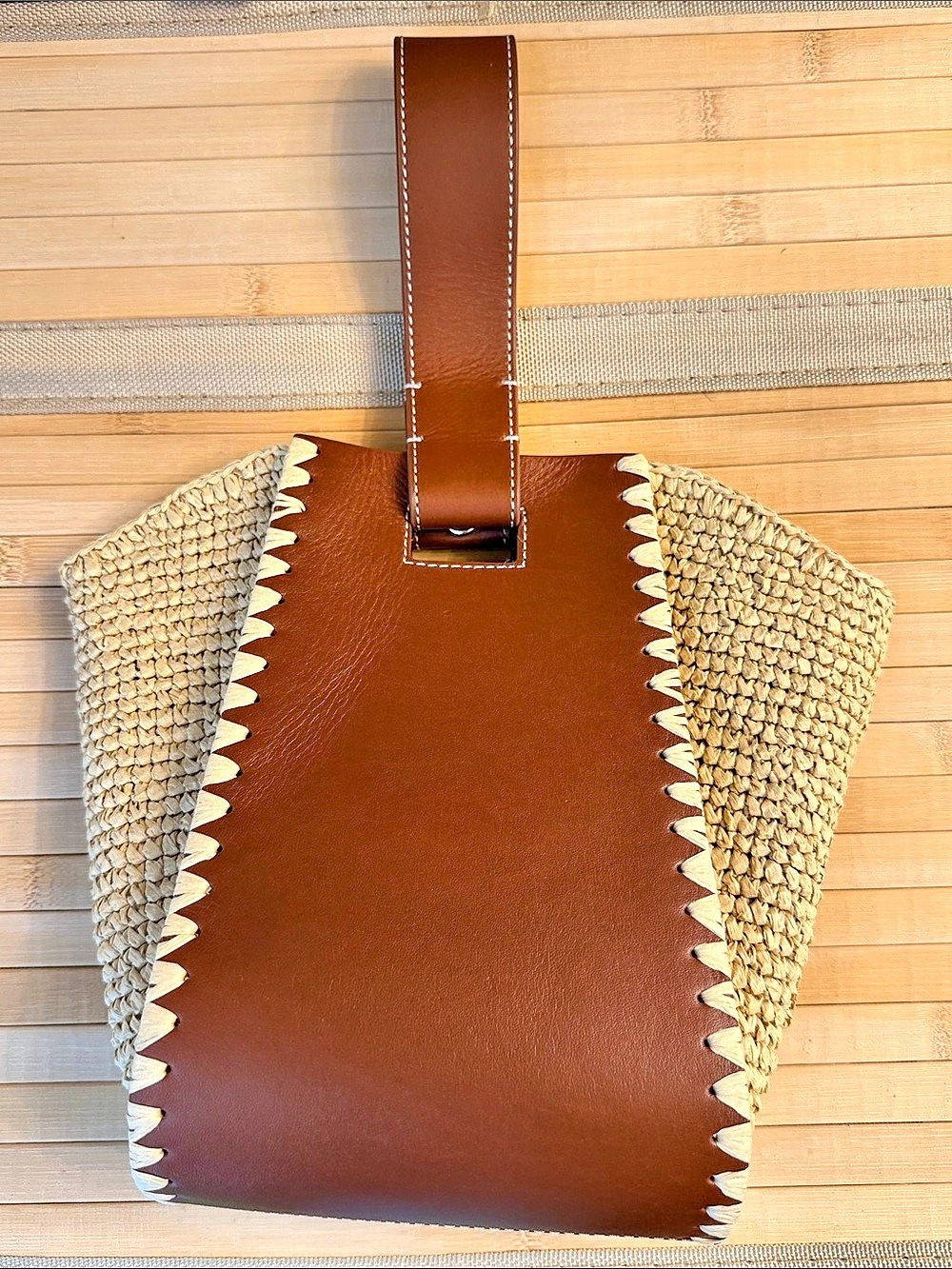 J.Crew NWT Raffia Handknotted Straw & Leather Top Handle Bag - Picture 2 of 3